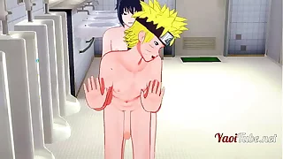 Naruto Yaoi - Naruto & Sasuke Having Sex in Restroom and cums in his mouth and ass. Bareback Anal Creampie 2/2